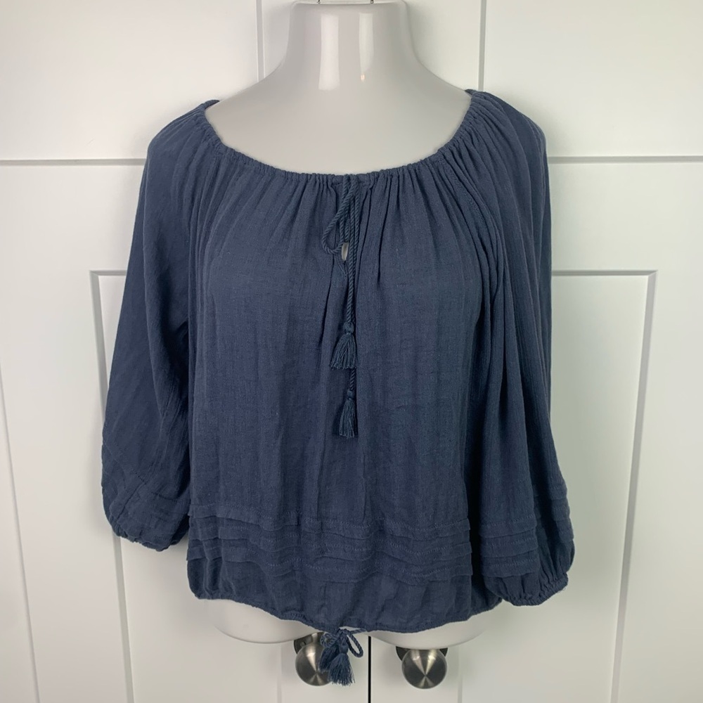 Ralph Lauren Denim Supply Boho Blouse S Blue Tassels Romantic Cottagecore - Picture 8 of 8